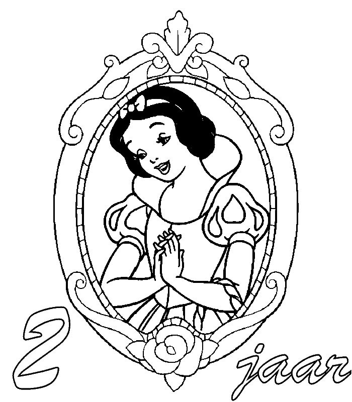 Kids-n-fun | Kleurplaat Prinsessen verjaardag Sneeuwwitje 2 jaar